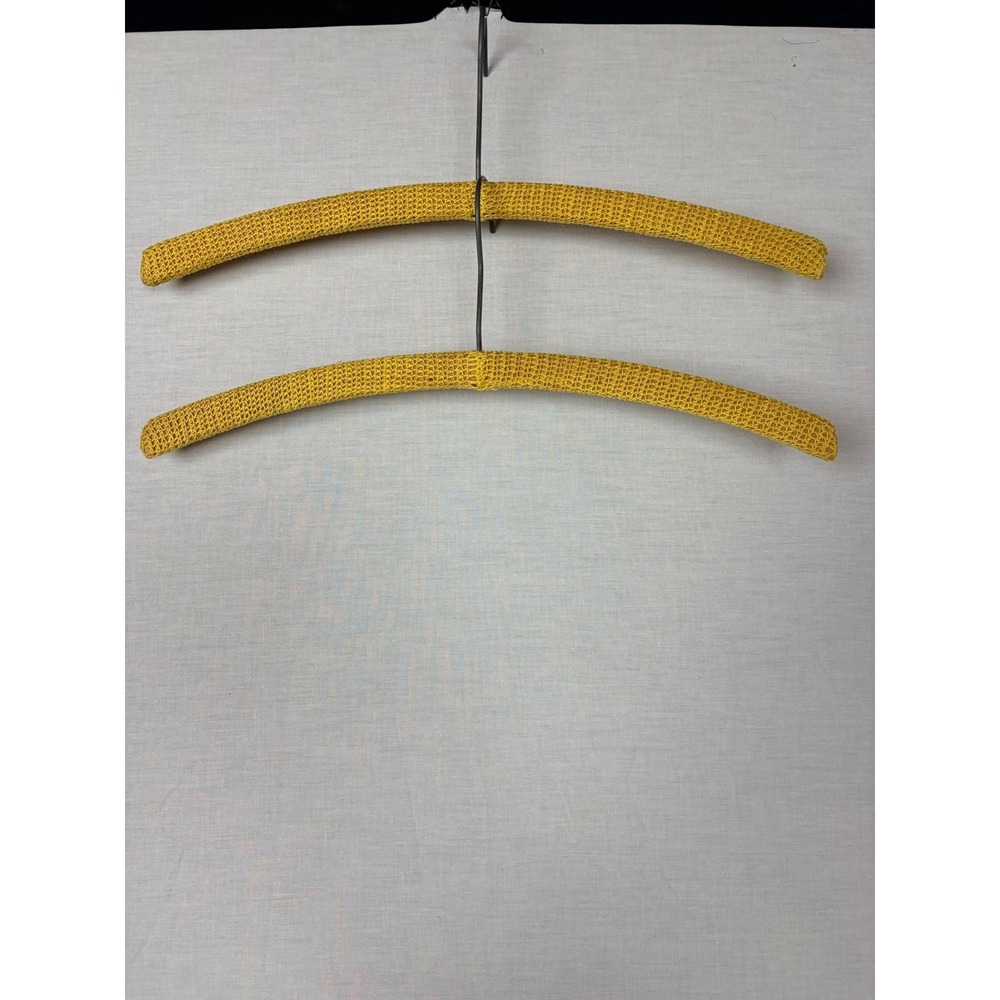 Vintage Mustard Yellow Crochet Covered Clothes Hangers Set of 2 Retro Handmade - Picture 2 of 9